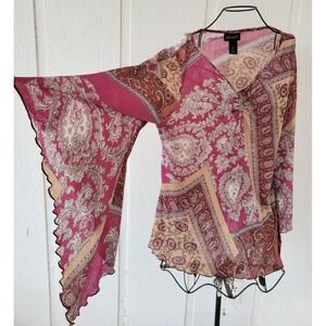 RARE Vintage Y2K Top Fairy Blouse Mesh Shirt Bell Sleeve Whimsigoth 14/16 1X